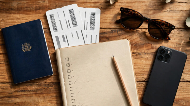 Passport and travel documents flat lay — International Travel Document Checklist